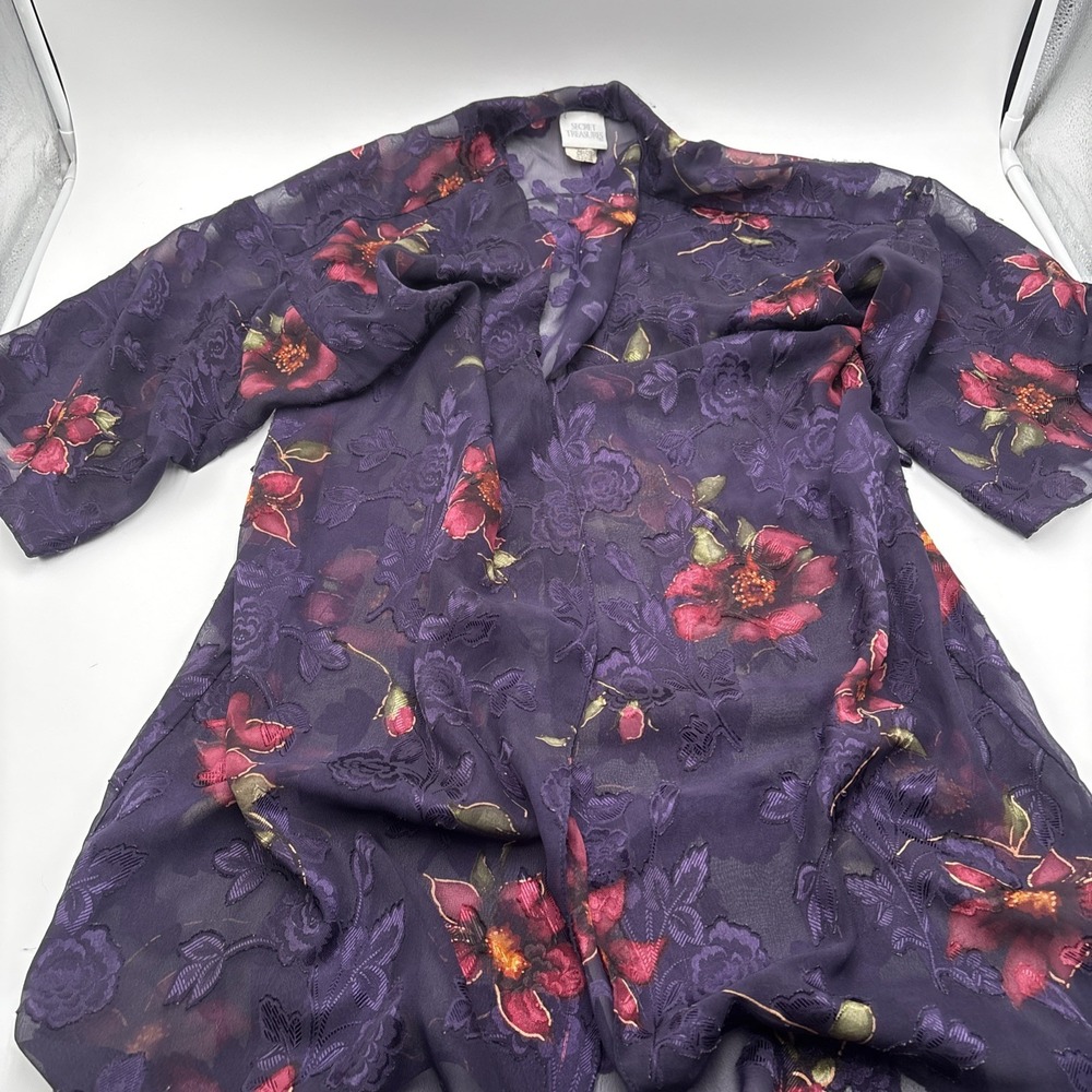 Secret Treasures Lingerie Cover Robe Shawl Purple Floral Pattern 100% Polyester